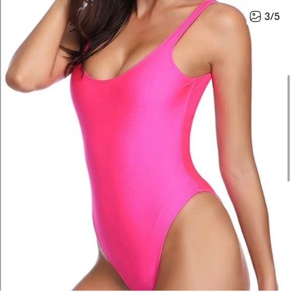 Dixperfect Retro 80s/90s Hot Pink One Piece Swimsuit Size M - Picture 3 of 10